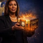 Letitia James with loot box
