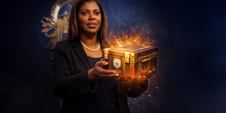 Letitia James with loot box